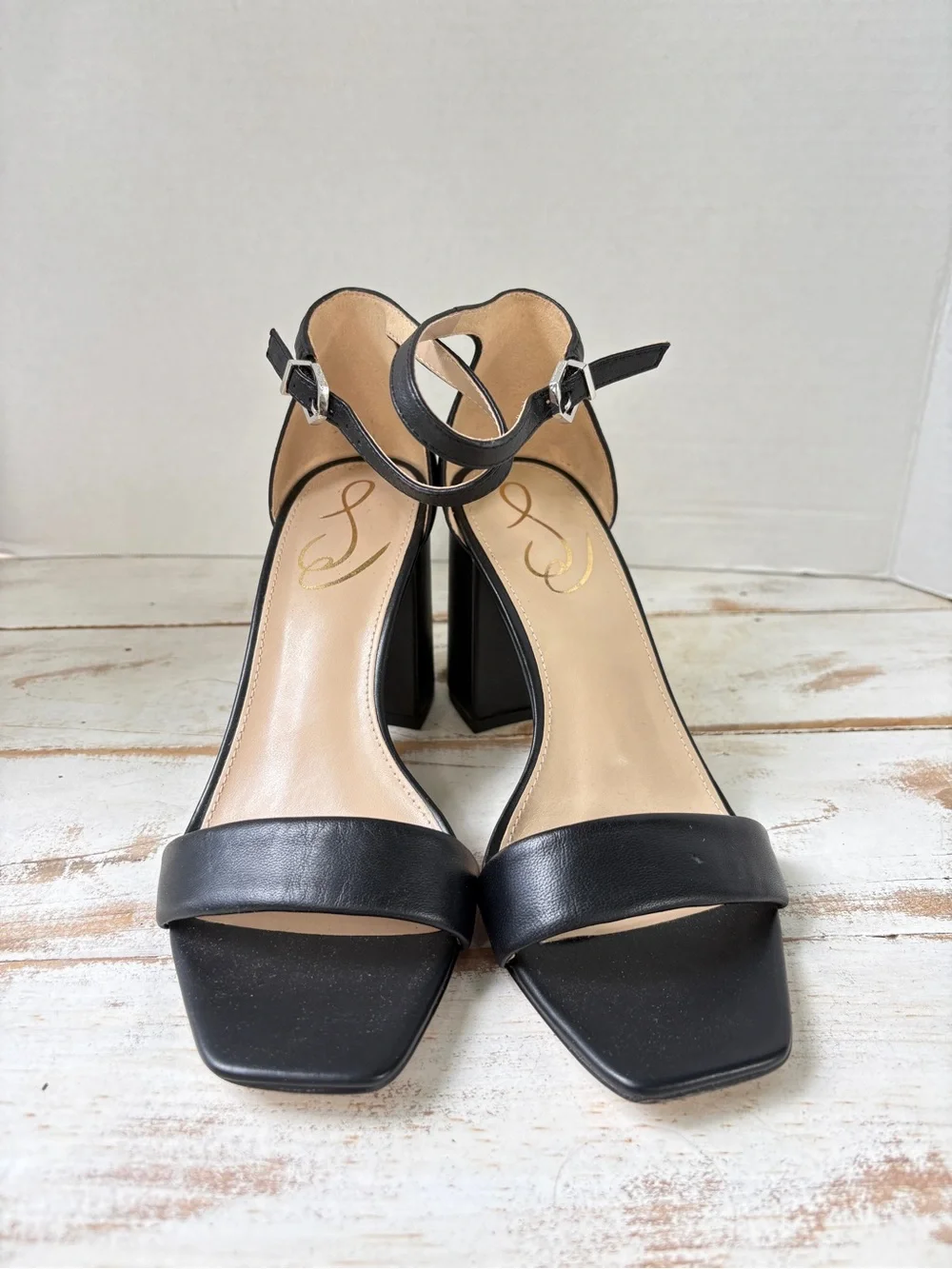 Sam Edelman Daniella block heel sandals black leather party formal sz 7 EUC
